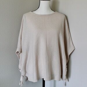 Oversized Cream Short Sleeve Lace Up Side Poncho Sweater
